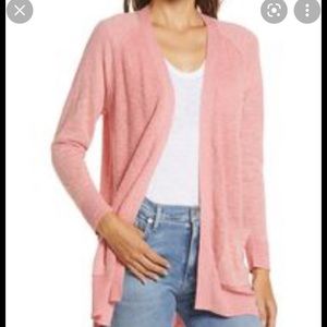 NWT Caslon linen blend long open cardi, size L